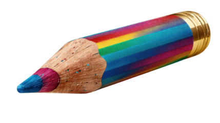 Rainbow colored pencil representing creativity, education, art, and artistic skill on a transparent background