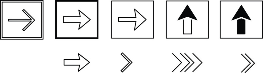 Arrow icons set, direction symbols, navigation pointers, simple line arrows, bold up arrow, vector interface elements, clean minimal graphic design illustration