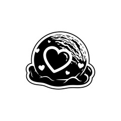 Fototapeta premium Ice cream scoop vector silhouette with a large heart and small hearts on a melting base isolated on white background