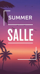 Obraz premium Summer Sale Promo: Experience the essence of summer with our exclusive sale offer. Embrace the vibrant season, with palm trees silhouette against a colourful sunset.