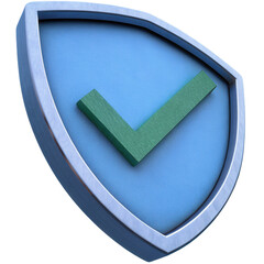 Shield icon featuring green checkmark blue background symbolizes security and approval. This transparent background enhances its versatility