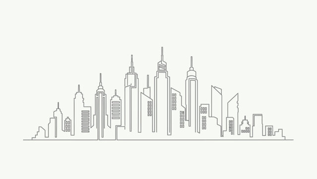 Minimalist City Skyline Line Art Illustration. Generic Urban Cityscape Outline Vector Graphic Design Element for Architecture Concept