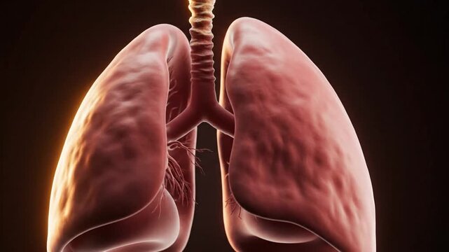 Human lungs anatomy. Lung organ pair. Respiratory system. Internal organs. Medical illustration. Detailed lungs. Isolated on black background. Healthy lungs. Human body. Medical concept.