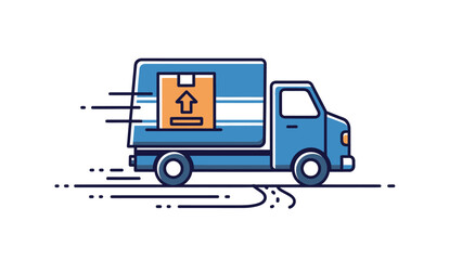 Fototapeta premium Express delivery truck with parcel for quick shipping service. Concept of fast logistics, freight transport, and online order fulfillment.
