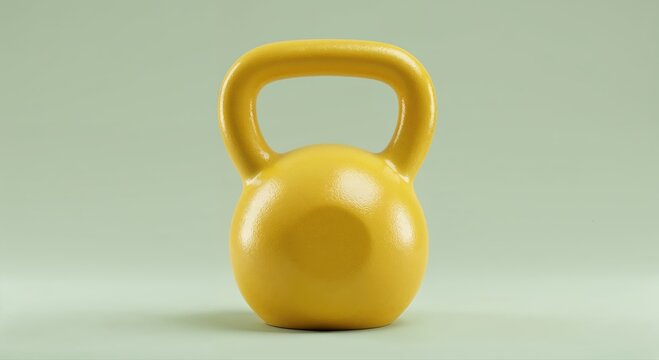 Golden Kettlebell: A solitary, bright yellow kettlebell stands in the center, embodying the strength and power within the reach of your hands. it is a symbol of dedicated fitness.