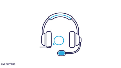 Obraz premium Customer service headset icon with microphone and speech bubble, representing online support, live chat, and communication assistance.
