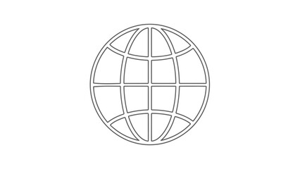 Minimalist outline globe grid icon, symbolizing global communication, internet, network, world, and international connection.