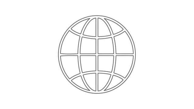 Minimalist outline globe grid icon, symbolizing global communication, internet, network, world, and international connection.