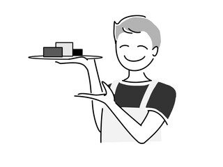 商品の紹介をする男性の店員さんpng