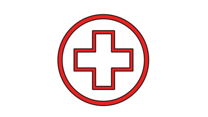 Fototapeta premium Red Medical Cross in Circle Icon. First Aid, Health Care, Emergency Symbol. Plus Sign, Wellness, Hospital Vector Graphic.