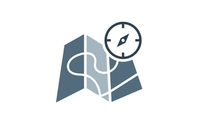Fototapeta premium Minimalist Travel Navigation Map and Compass Icon. Path Finding, Location, Direction, and Adventure Planning Symbol.