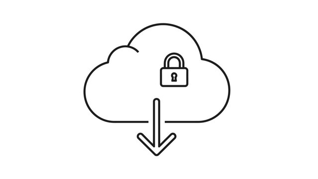 Secure Cloud Download Line Icon for Data Protection, Online Storage, and Protected File Transfer - Digital Security Concept