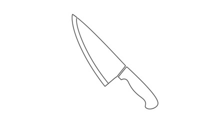 Obraz premium Chef's knife line art illustration. Outline kitchen knife vector icon for cooking, food preparation, and culinary design.