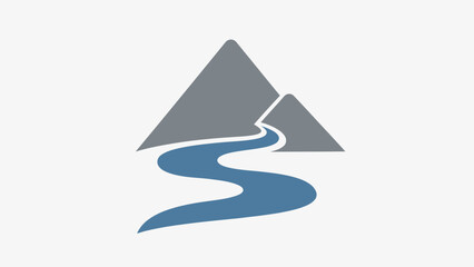 Minimalist Vector Illustration of Mountains and a Winding River. Nature Landscape Graphic for Outdoor, Environment, and Travel Concepts.