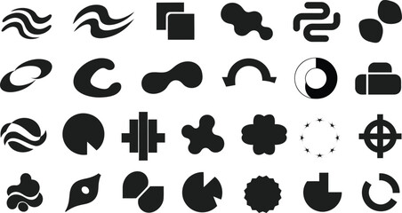 Collection of abstract black glyphs and icons on a white background