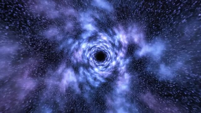 A visually stunning depiction of a black hole in deep space, with swirling cosmic clouds and a mesmerizing gravitational pull