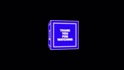 Thank you message with 3d cube, celebrating viewer engagement, motion graphic style in transparent background 4k video