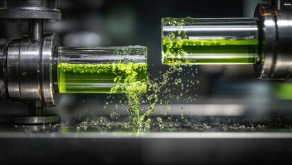 Green liquid sprays from scientific apparatus during processing