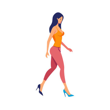 Full animation of a girl's gait in heels. Beautiful woman with a perfect figure, character for animation.