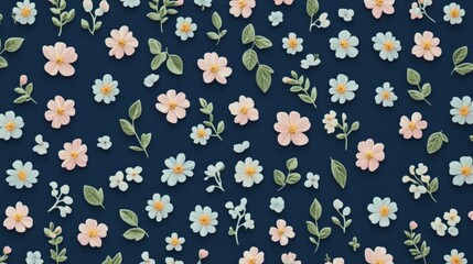 Floral Pattern on Navy Blue Background