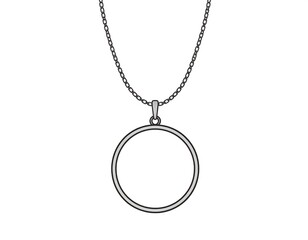 Line-drawn grayscale image of a simple pendant with a circular frame and chain