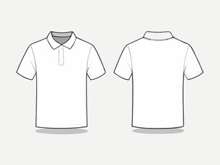 Front and back view of a plain white short sleeve polo shirt