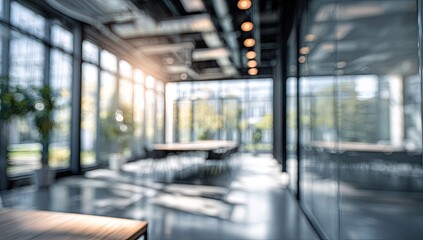 Bright modern office space with large windows and conference table