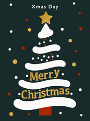 Christmas greeting card simple elegan design. Merry christmas. Christmas tree ornament. Color green, red, white and gold