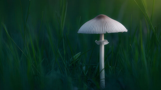 Mycena, poisonous fungi, small saprotrophic mushrooms on dead tree in forest preserve