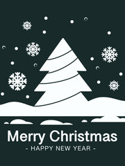 merry christmas greeting card. Elegan simple. Color green and white with tree