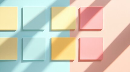 Colorful Sticky Notes on a Bright Background with Shadows for Creative Ideas and Organization