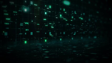 Futuristic digital matrix background with glowing data nodes and cyber network lines representing big data, cybersecurity, information flow, and virtual technology systems. - Powered by Adobe
