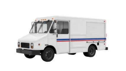 White commercial step van for mail and parcel delivery service. isolated on transparent background
