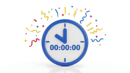 Blue clock with confetti for new years eve countdown. Suitable for party invitations, event promotions, and holidaythemed designs.