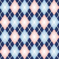 Classic argyle pattern with pink and blue for fabric print, wallpaper background, pixeled, seamless pattern, repeat pattern