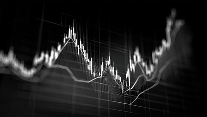 Abstract black and white financial graph with upward trend