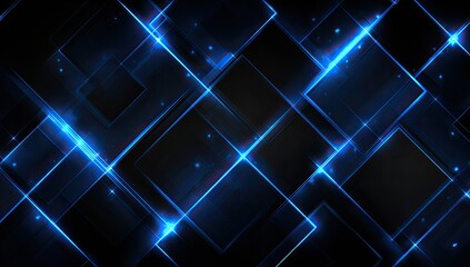 Abstract glowing blue squares and lines on a dark background