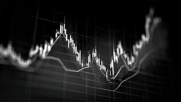 Abstract black and white financial graph with upward trend - Powered by Adobe