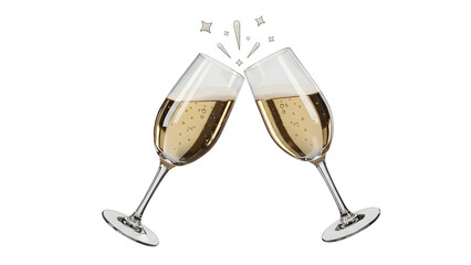 Perfect for new year, wedding, or special occasion designs champagne flutes clinking in a celebratory toast moment. Festive vibes.