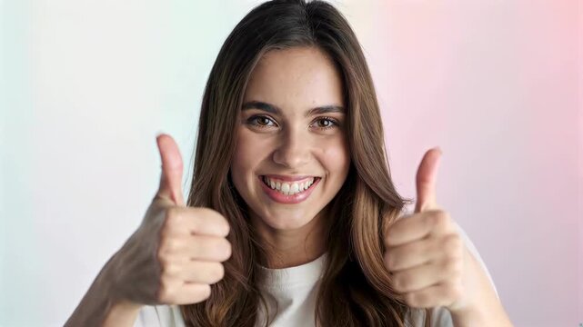 Close-up of smiling woman giving thumbs up