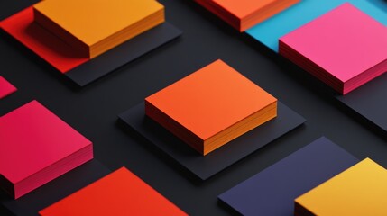 Vibrant Colorful Square Sticky Notes Arranged in a Creative Flat Lay Composition on a Dark Background
