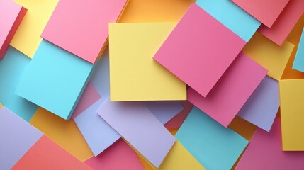 Colorful and Vibrant Stationery Notes in a Random Pattern on a Bright Background