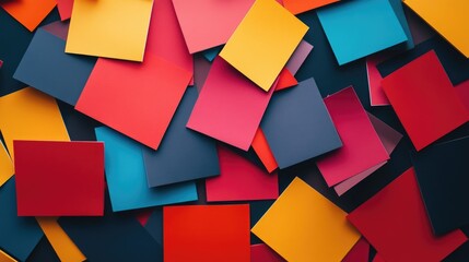 Vibrant Colorful Paper Squares Laying Randomly on Dark Background for Creative Projects and Artistic Designs