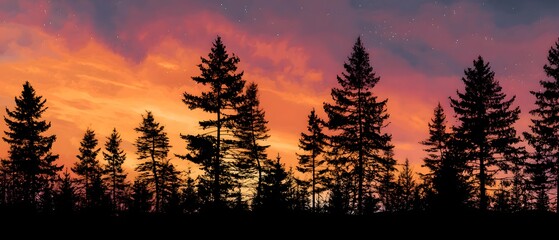Silhouette of the nativity scene with falling snow and a warm misty glow