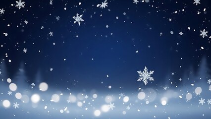 Falling Snowflakes on Dark Blue Background Winter Night Concept