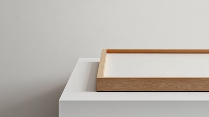Minimalist wooden frame on clean white surface creating a modern and elegant aesthetic for decorative purposes