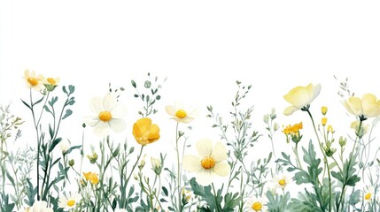 Delicate Wildflowers Blooming in Soft Colors Against a White Background Ideal for Inviting Nature Inspired Designs