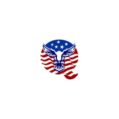 A clean emblem of an eagle blended with the USA flag forming a unique alphabet letter, ideal for logos, patches, and patriotic branding projects.