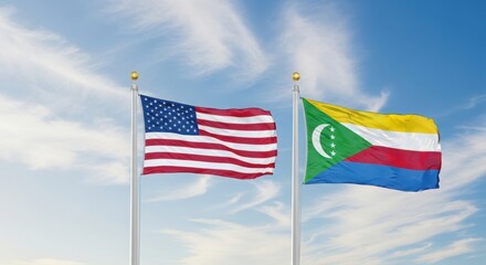 Fototapeta premium United states and comoros flags waving together