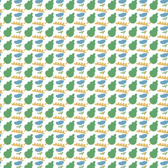 Seamless Hand-Drawn Floral Rain Pattern: Stylized Plants and Rain Motifs
